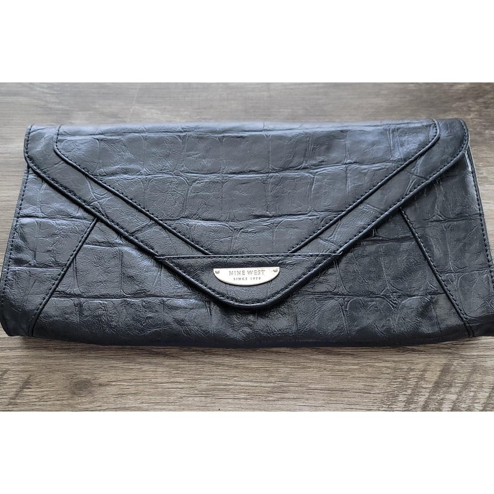 Vintage Nine West Purse Bag Envelope Black Moc Croc Print Clutch Me Up 14"‎ X 7"